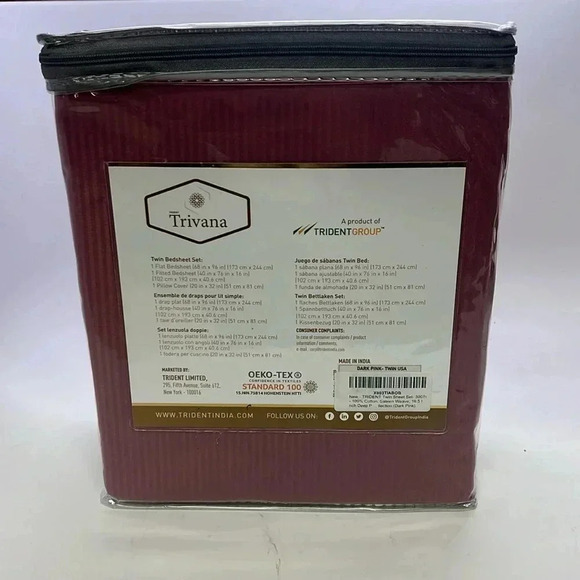 Trident Twin Sheet Set 300 TC Sateen Stripes Dark Pink Twin Size New - Picture 7 of 10